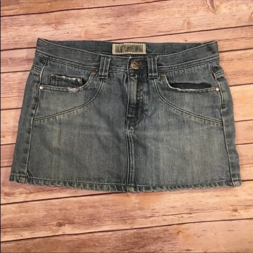 Fossil Denim Skirt Braley Mini Shadow Blue Sz 6